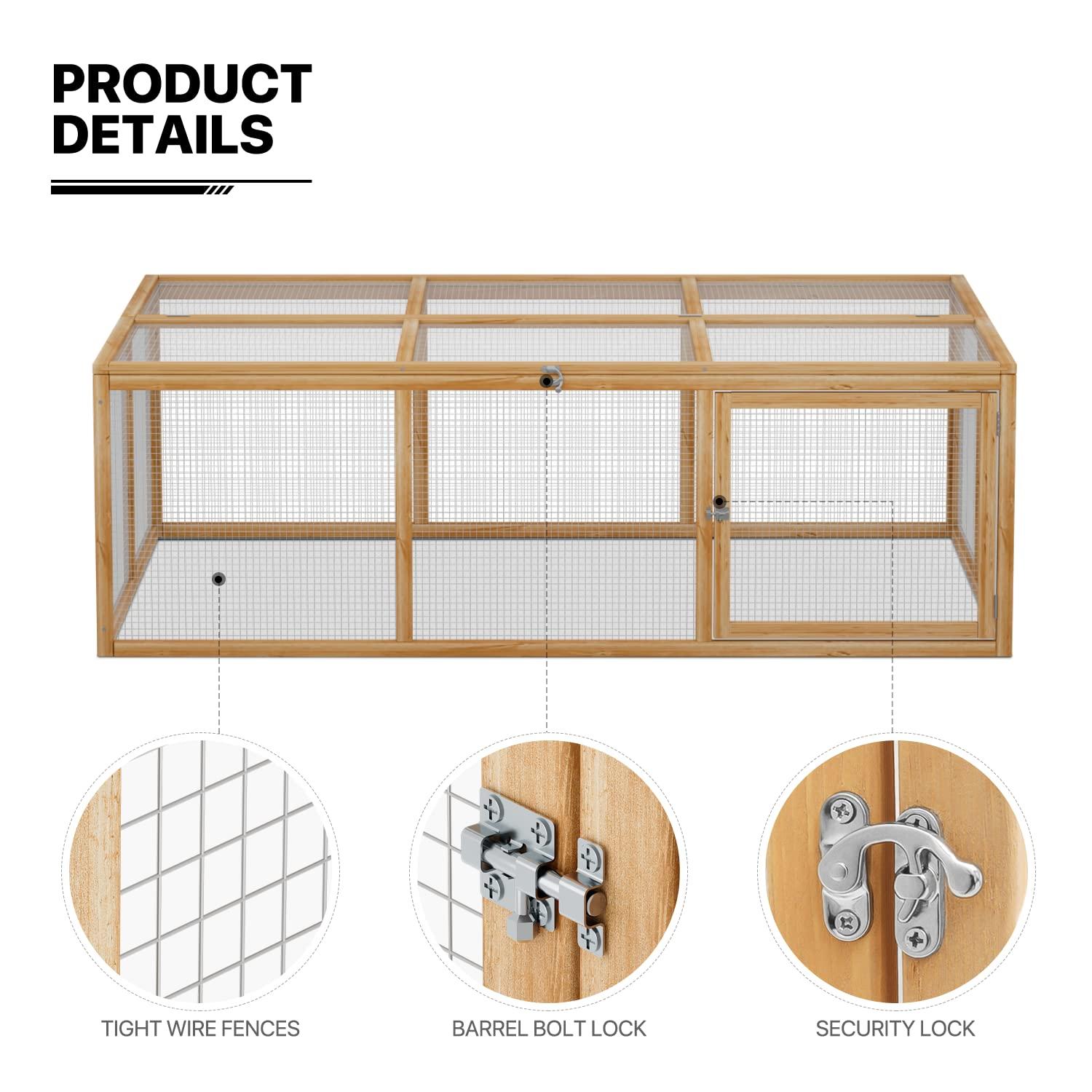 MoNiBloom 68" Wooden Chicken Coop Cage Rabbit Hutch Enclosure Poultry Pet Hutch Garden Backyard with Mesh Run Cage House Indoor and Outdoor Use (Natural)