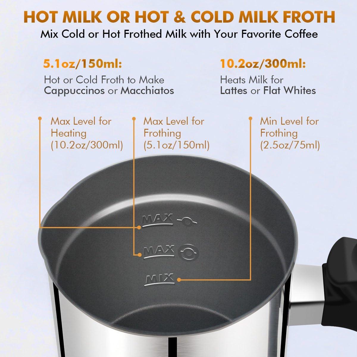 Silver Stainless Steel Electric Milk Frother with Detachable Base