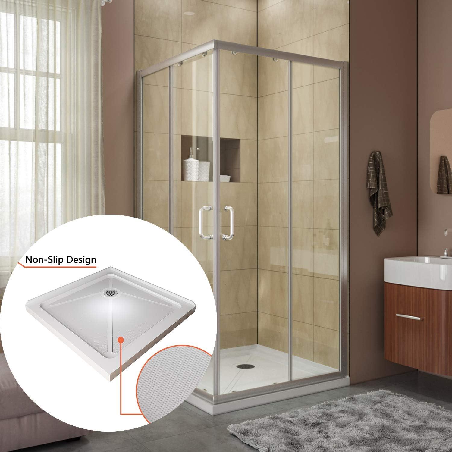 Elegant 36" W x 36" D Square Shower Pan with Shower Drain Assembly Incuded Shower Base in White