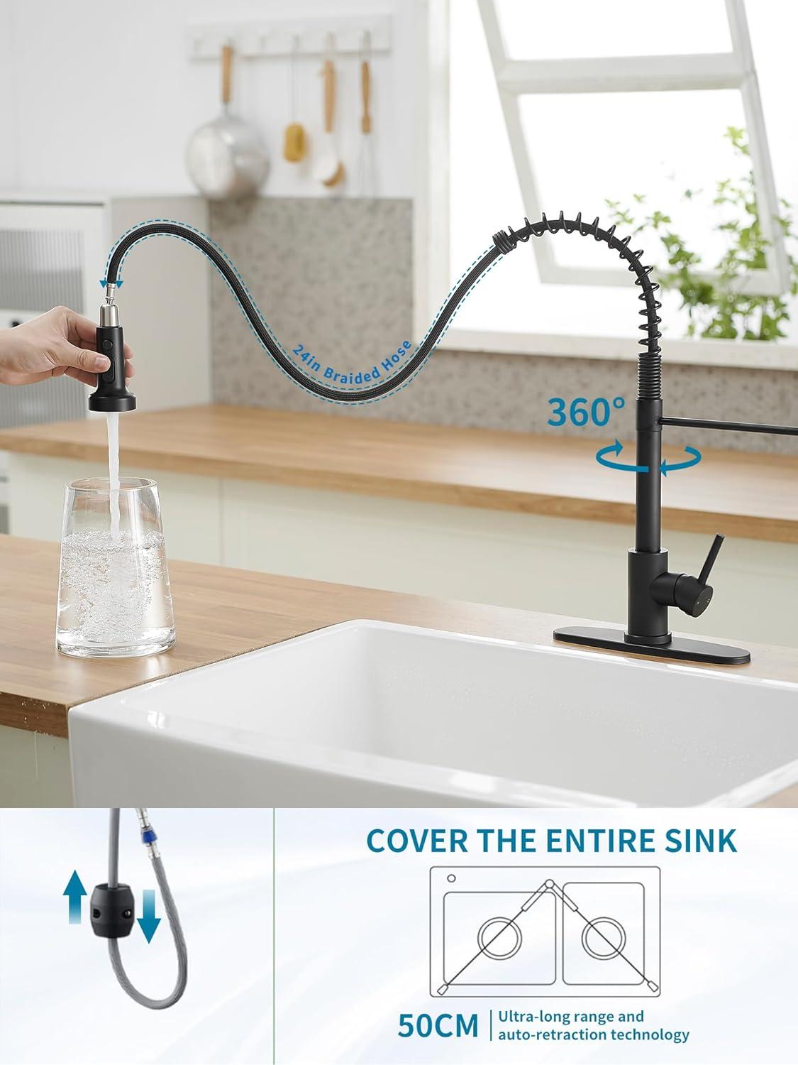 Matte Black Pull-Down Kitchen Faucet with 3-Mode Spray