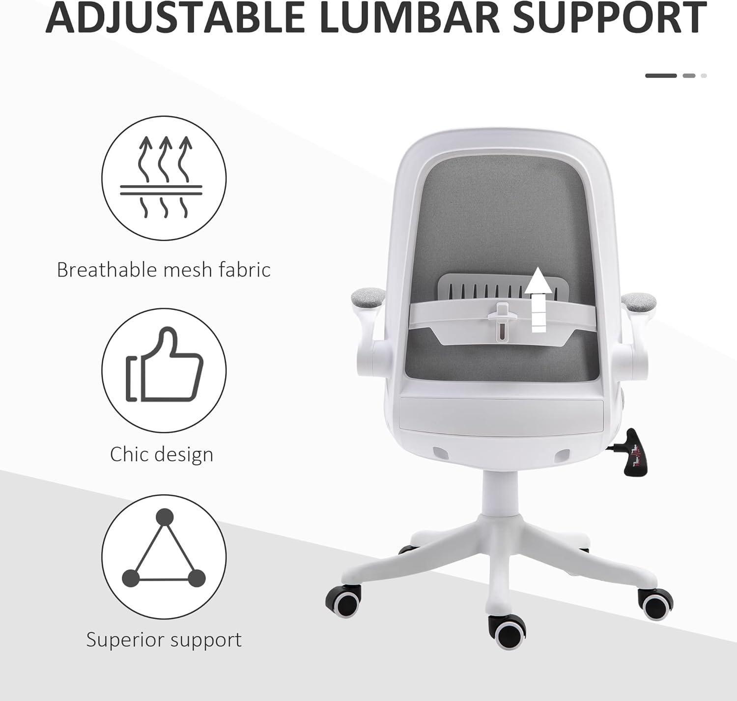 Linen-Touch Fabric Swivel Task Chair with Adjustable Arms and Lumbar Support, Gray