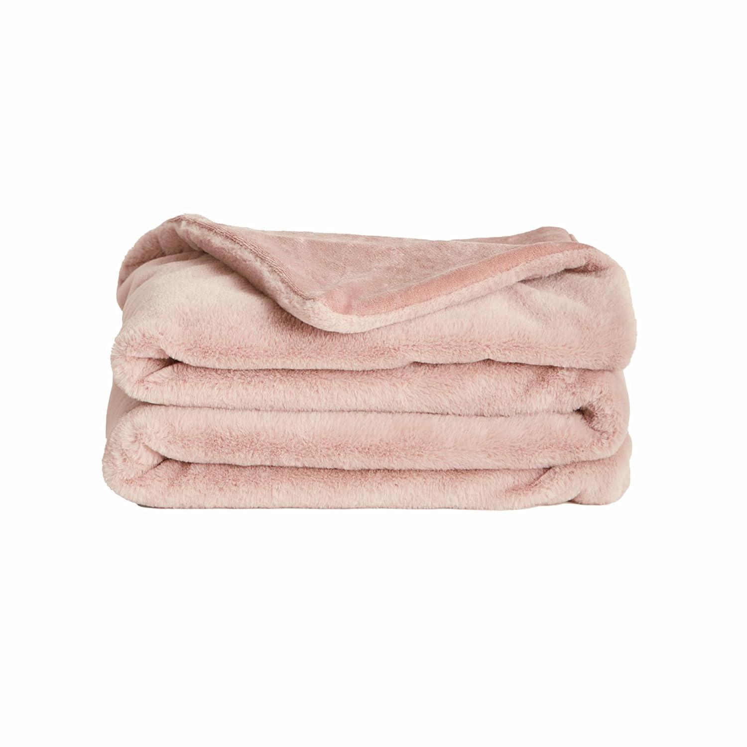 Rosy Baby Pink Faux Fur Lightweight Blanket, Small