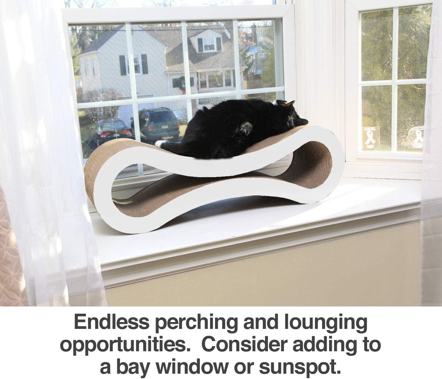 PetFusion Ultimate Durable Cat Scratcher Lounge & Bed with Cat Scratching Pad, Reversible Infinity, White, 33.90"L