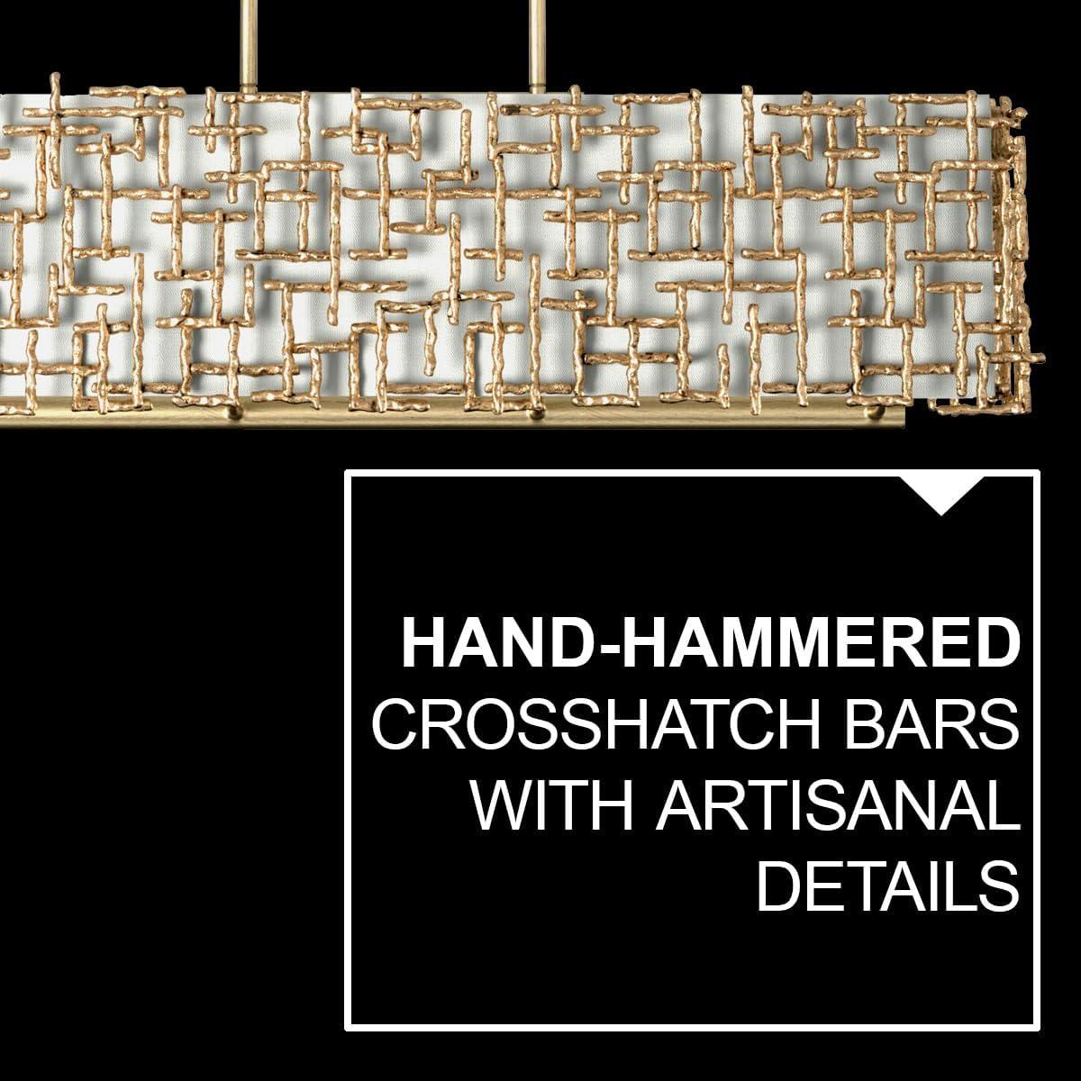 Farrah 10-Light White Linen Linen Chandelier w/ Hammered Crosshatch Bars