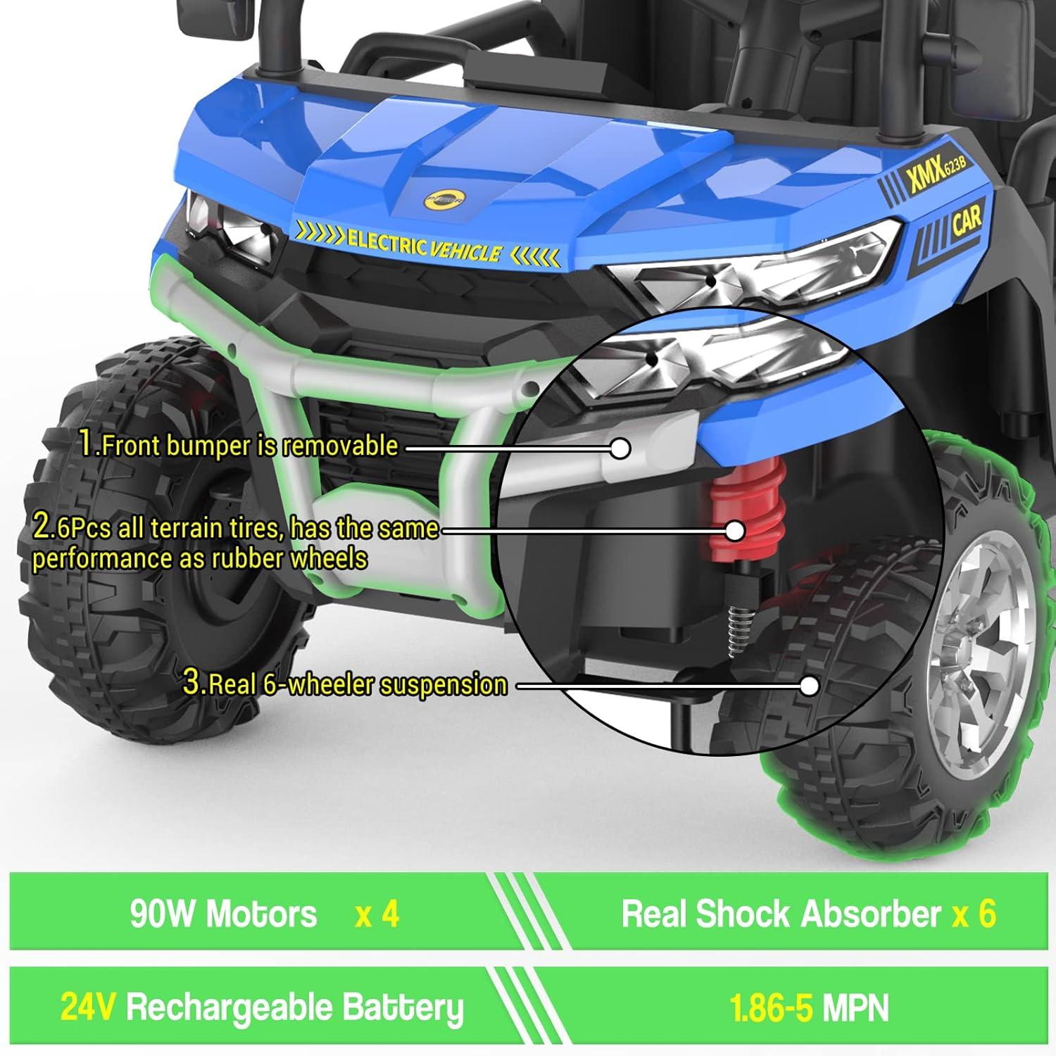 Danolapsi 2-Seater Ride on Car,6X6 24V Kids Ride On Dump Truck 2 Seater Ride On Car with Remote Control Electric Utility Vehicles UTV Battery Powered 6 Wheeler with EVA Tires Wheels,(ship in 2 boxes)