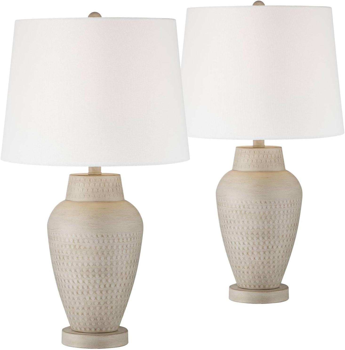 360 Lighting Rupert 24 3/4" High Vase Farmhouse Rustic Traditional Table Lamps Set of 2 Beige Hammered Metal Off-White Shade Living Room Bedroom