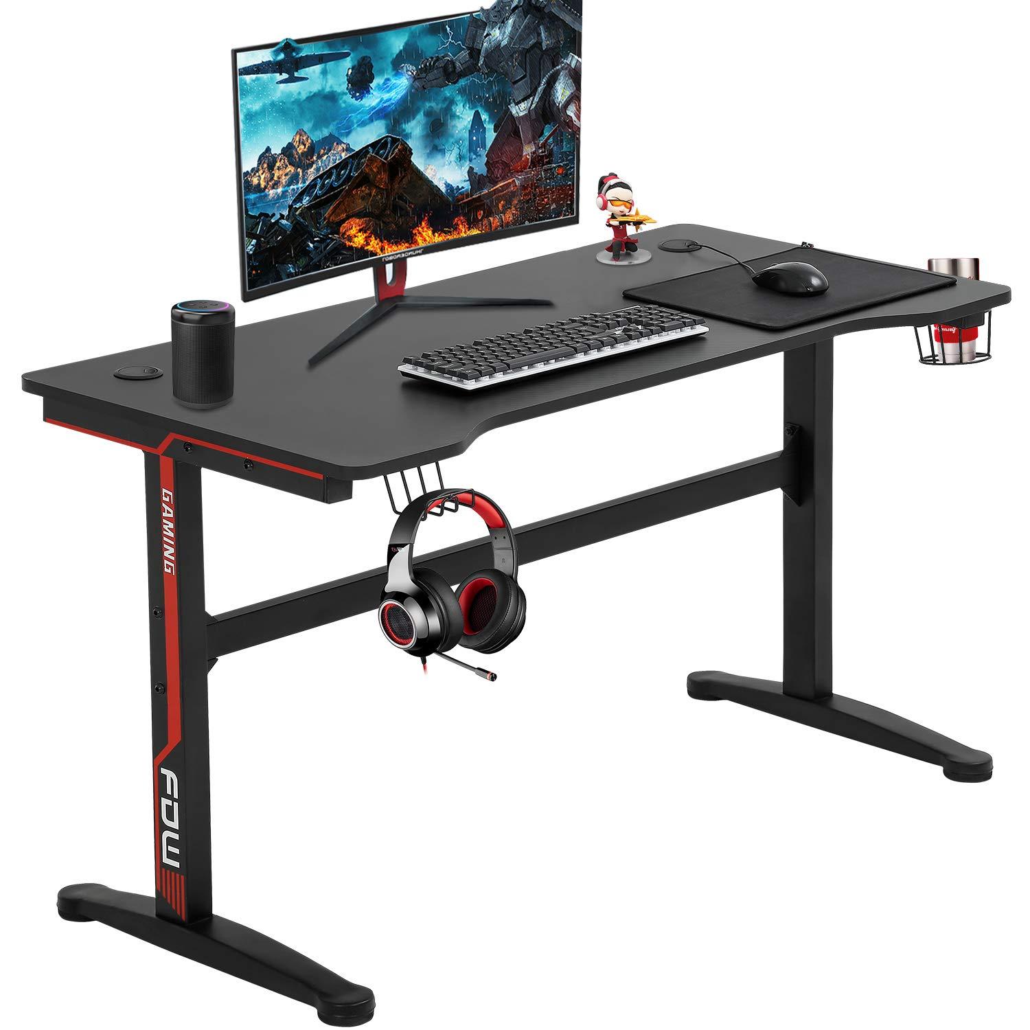 BestOffice Gaming Desk Modern Adult Ergonomic Desk with Cup Holder and Headphone Hook, Red