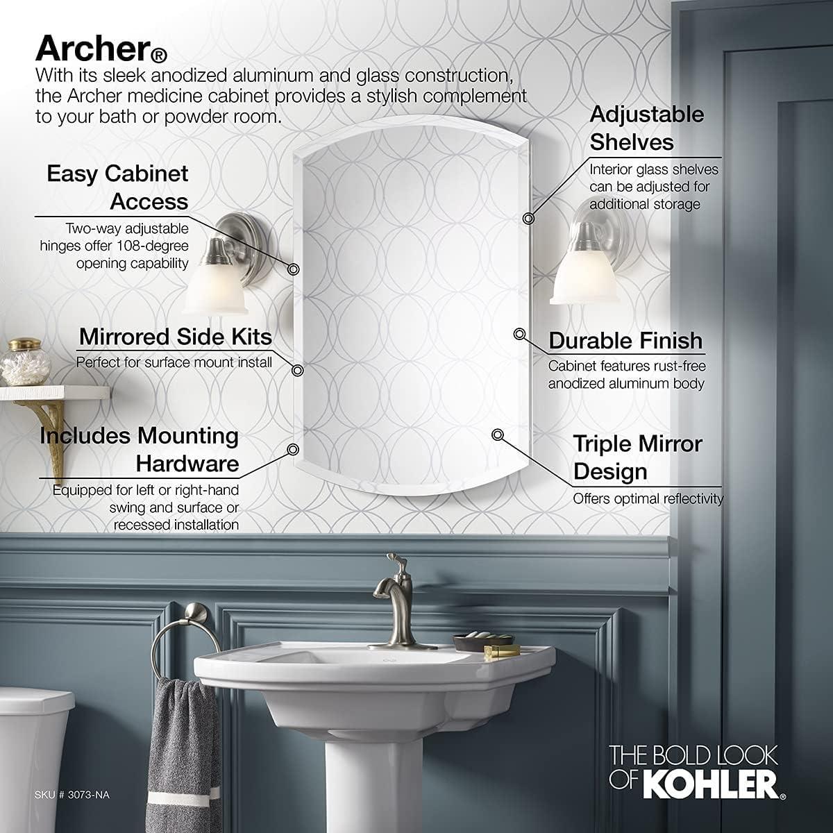 Kohler Archer® 20" x 31" Single Door Frameless Mirrored Medicine Cabinet