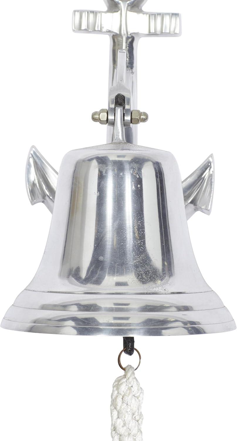 DecMode Silver Aluminum Metal Bell Wall Decor with Anchor Backing