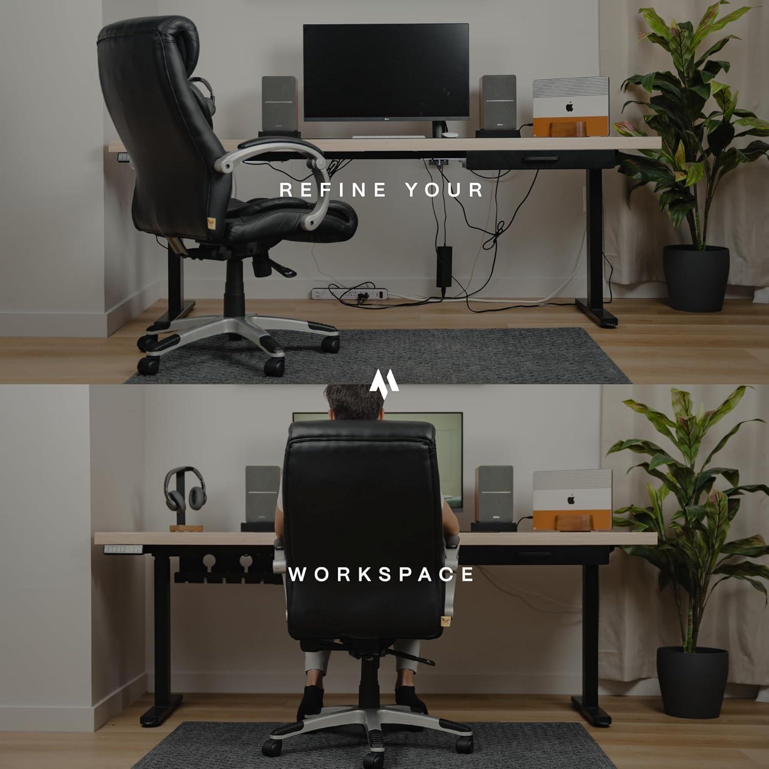 No-Drill Under Desk Cable Management Tray - 2-Pack Wire Organizer for Standing Desk - Cord Management System with Power Strip Holder - L