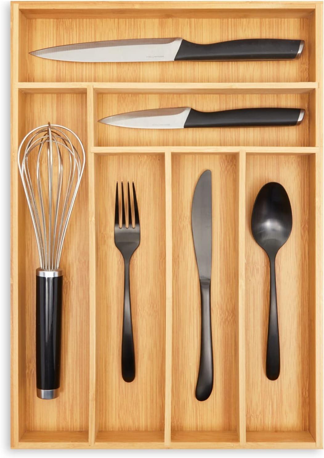 Adjustable Bamboo 6-Slot Silverware Organizer Tray