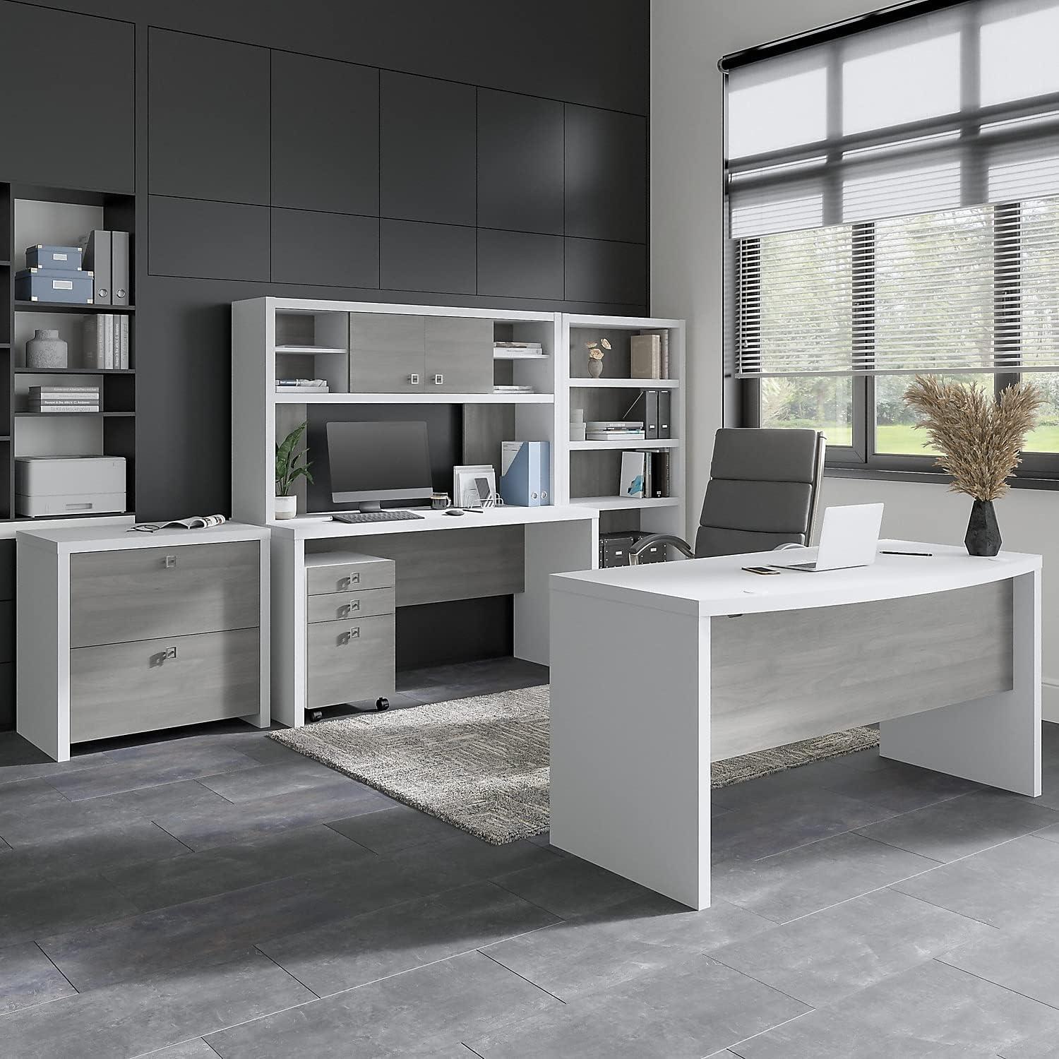 Modern Gray Executive 60" Wood Desk with Filing Cabinet