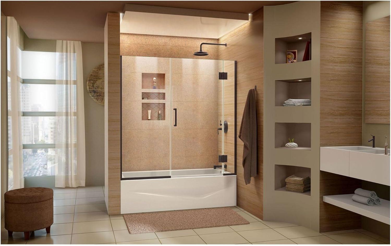 Clear Frameless Hinged Tub Door with Chrome Hardware