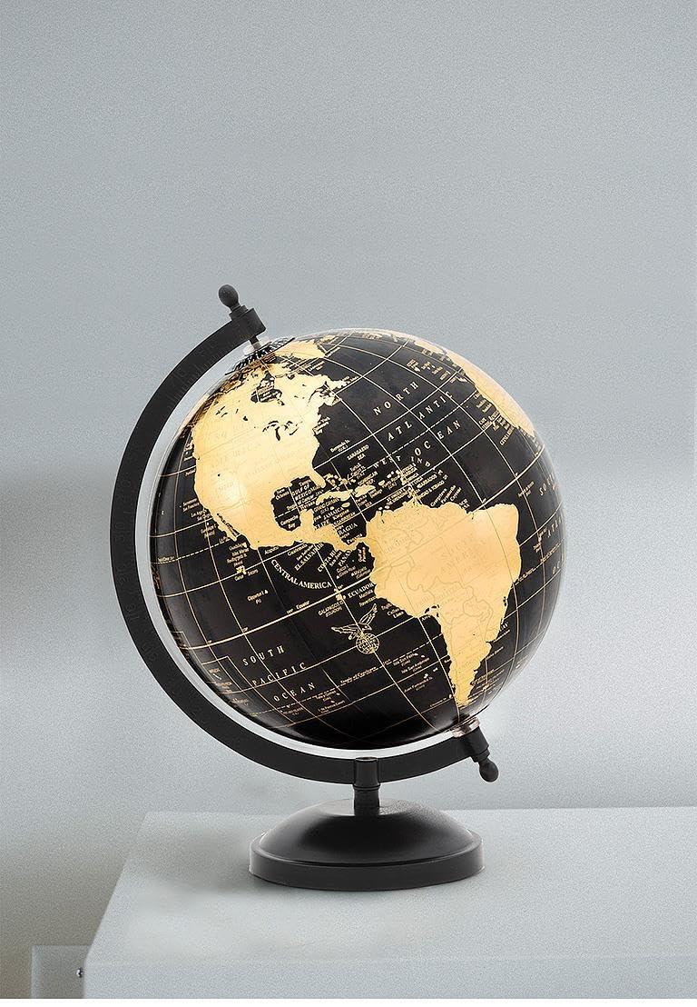 Abbott Collection 57-LATITUDE-10 Globe on Stand-Blk/Gold-11 H, 11 inches high, Black/gold