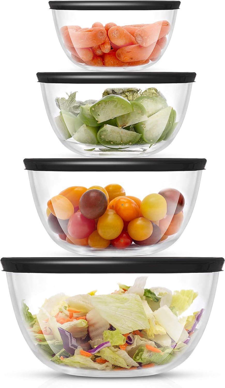 JoyJolt 8-Piece Glass Mixing Bowls with Black Lids