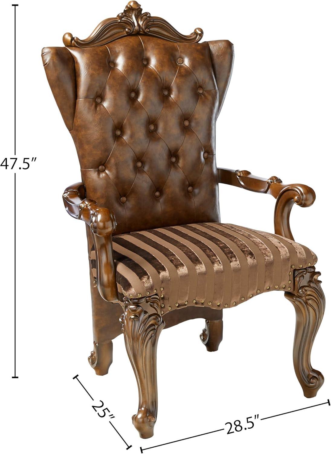 Acme Versailles Arm Chair (Set-2), Two Tone Light Brown PU/Fabric & Cherry Oak Finish