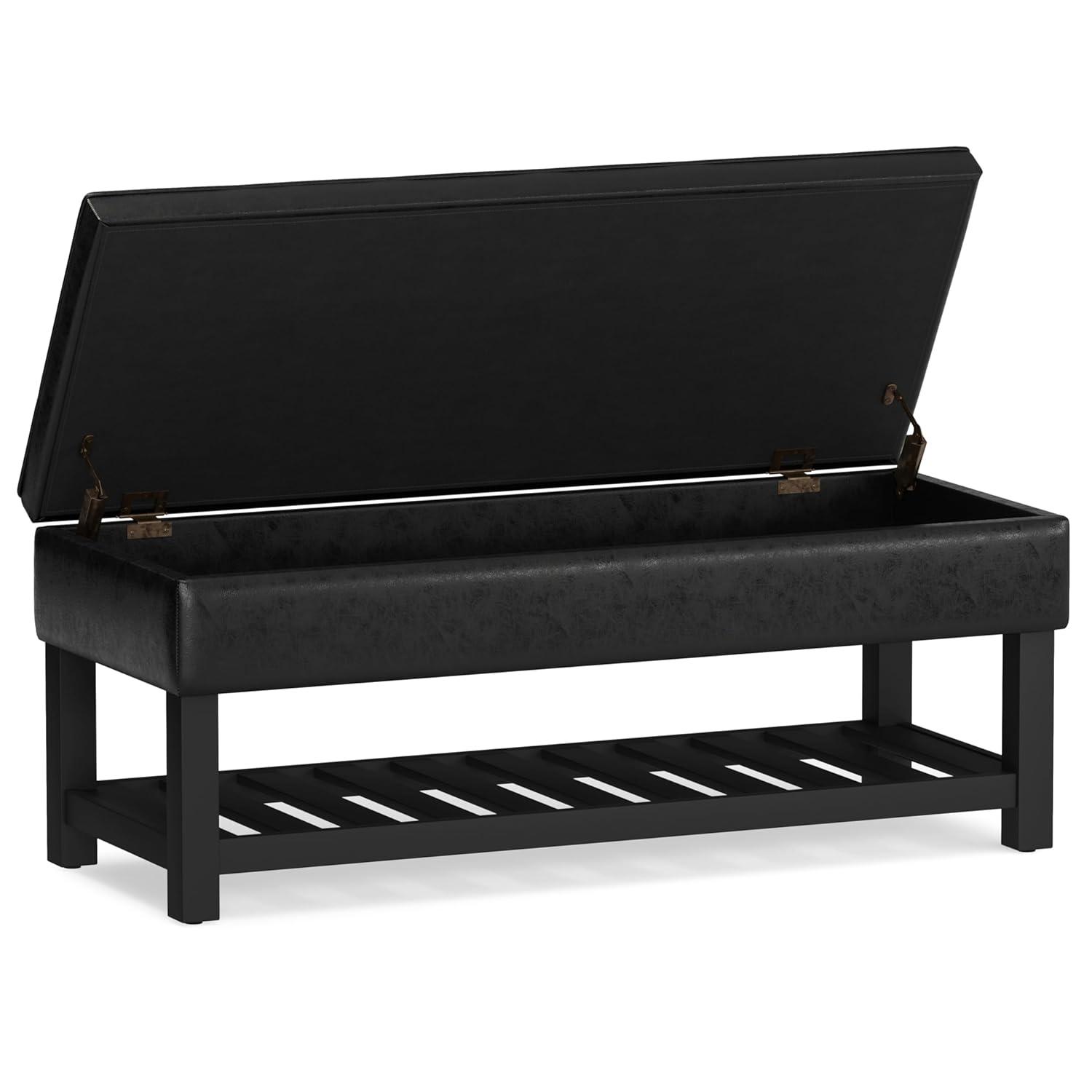 Simpli Home Cosmopolitan 44"W Transitional Tufted Storage Ottoman Bench with Lift Top
