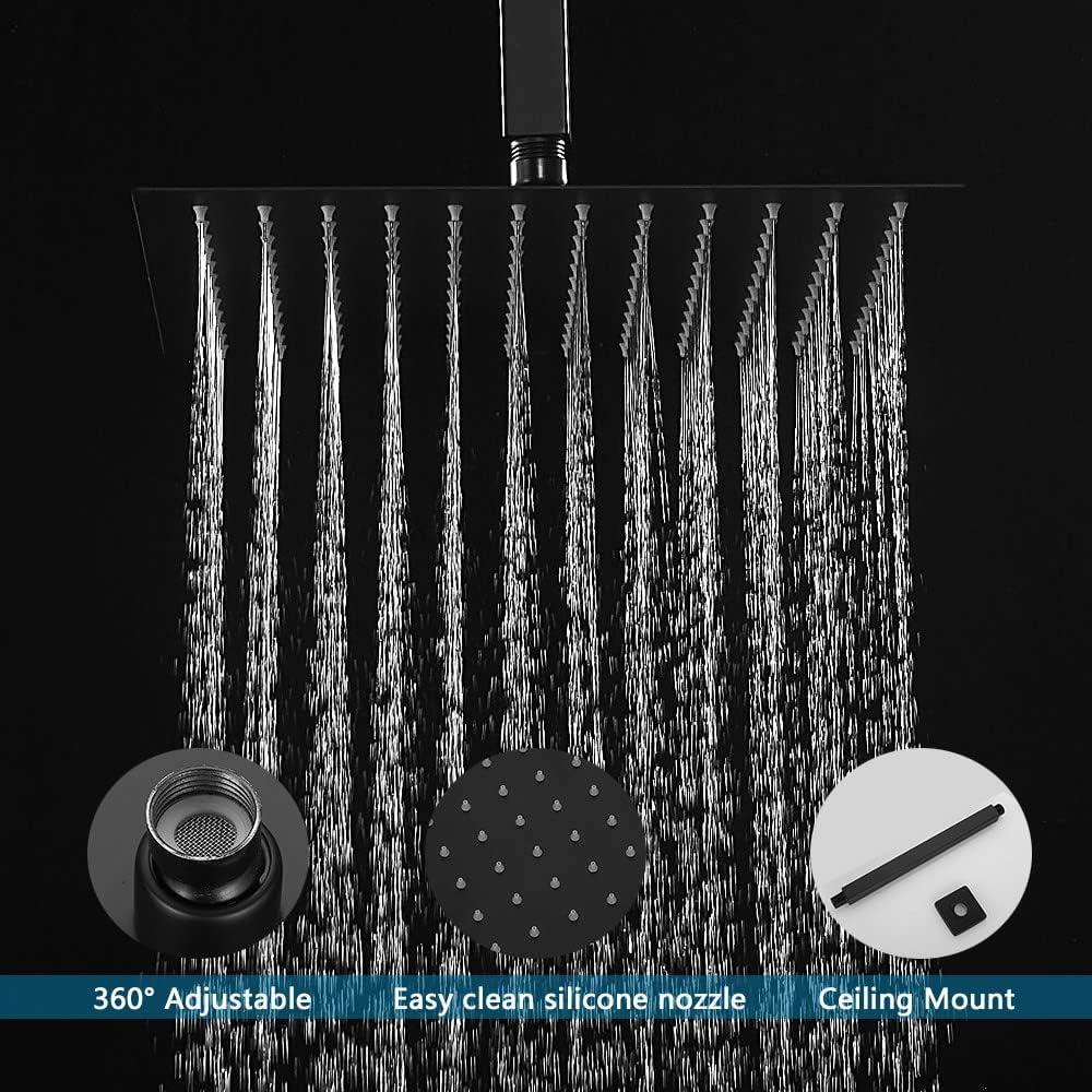 12" Ceiling Mounted Shower Head Pressure Balancing Rain Shower System with Rough-in Valve and Trim Kit