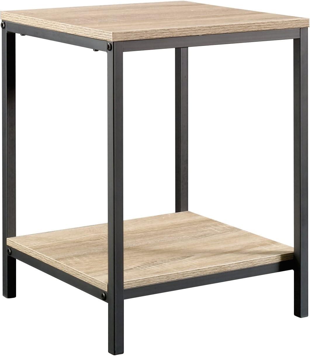 Charter Oak and Black Metal Rectangular Side Table with Shelf