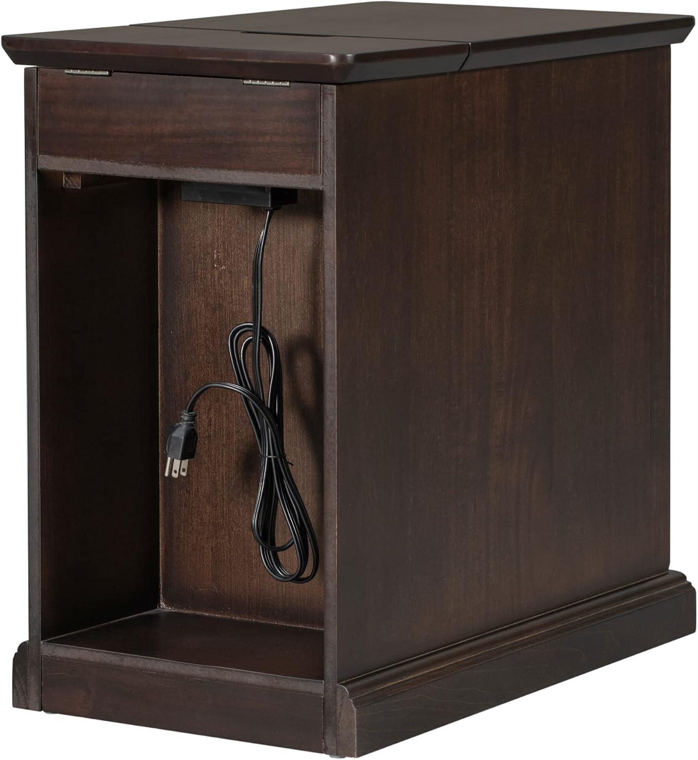 Classic Vintage Livingroom End Table with Storage Shelf, Charge Station, Side Table with USB Ports and One Multifunctional Drawer with cup holders, Antique Espresso