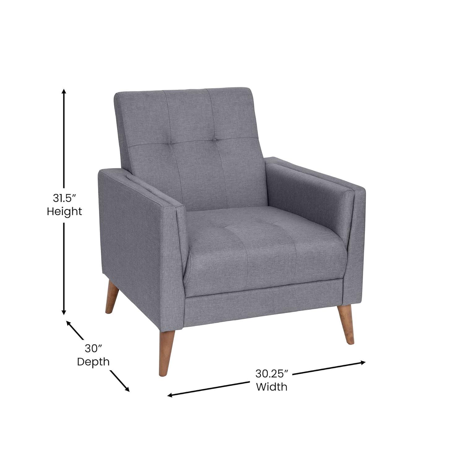 Flash Furniture Conrad Mid-Century Modern Commercial Grade Armchair with Tufted Faux Linen Upholstery & Solid Wood Legs in Slate Gray