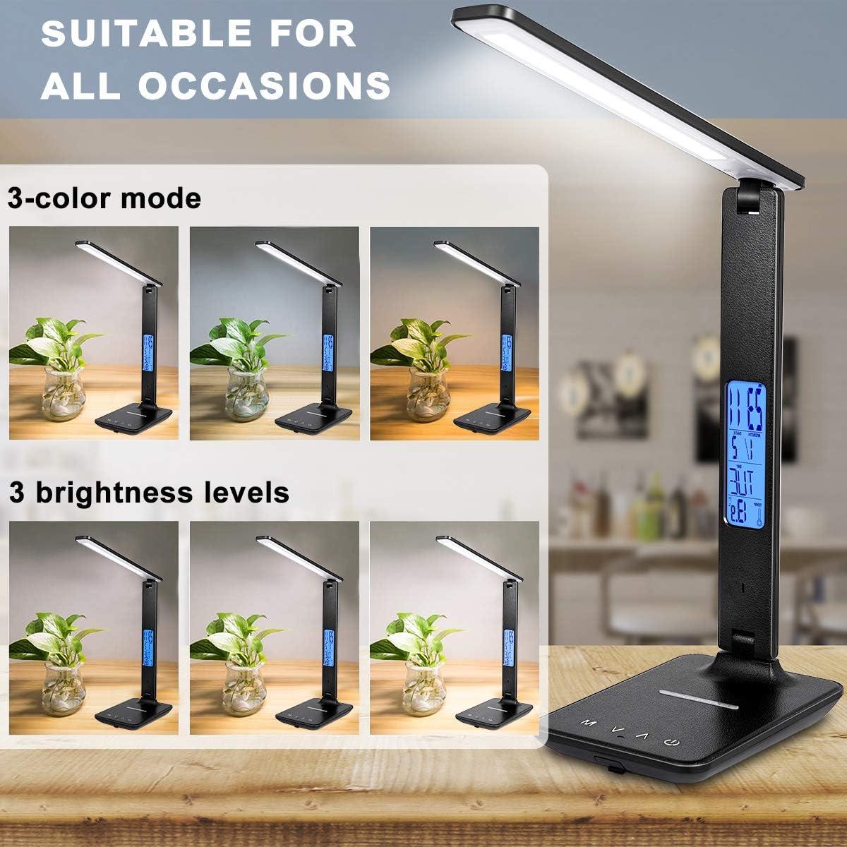 Black LED Desk Lamp with Wireless Charger and LCD Display