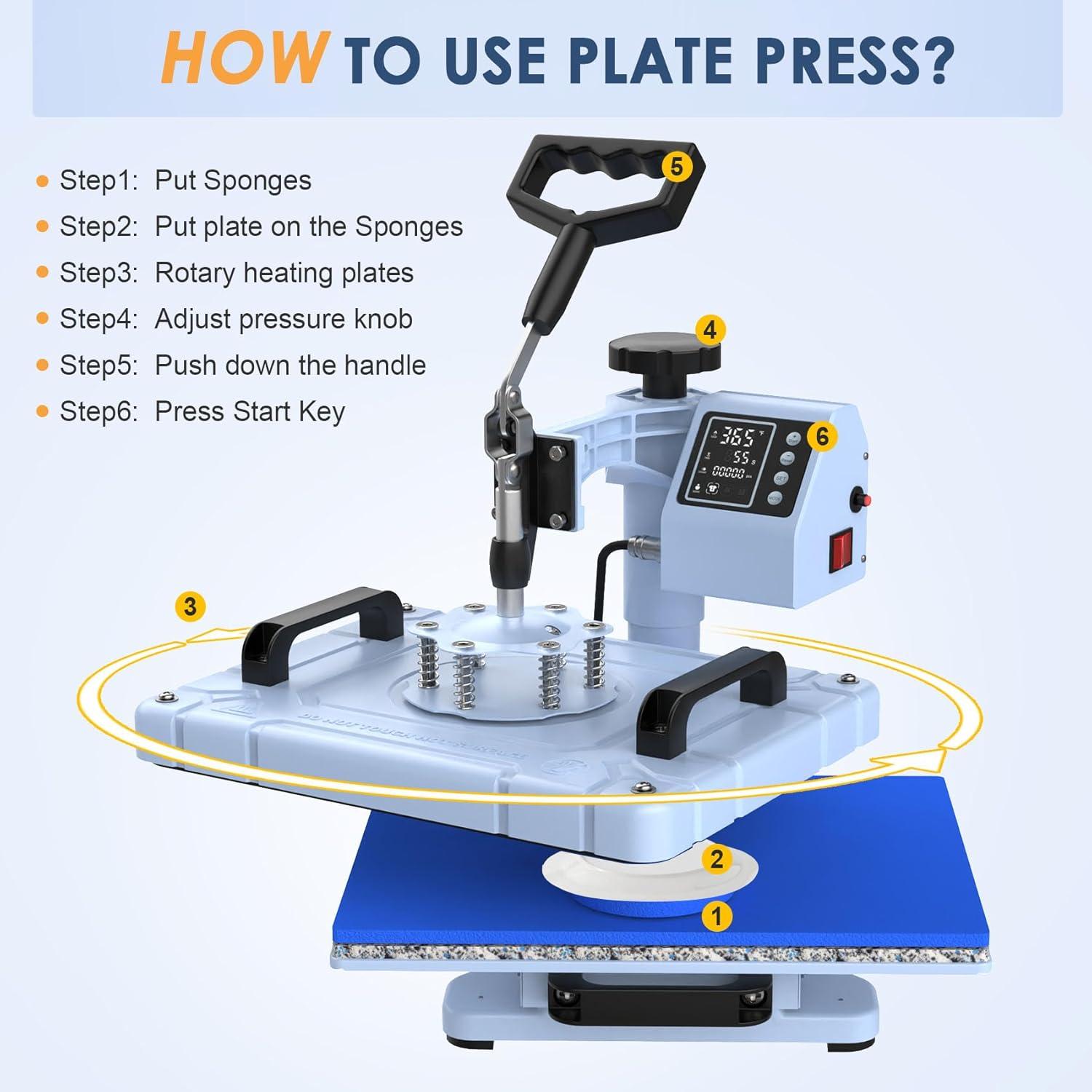 Blue 12x15 Inch Multifunctional 5-in-1 Heat Press Machine