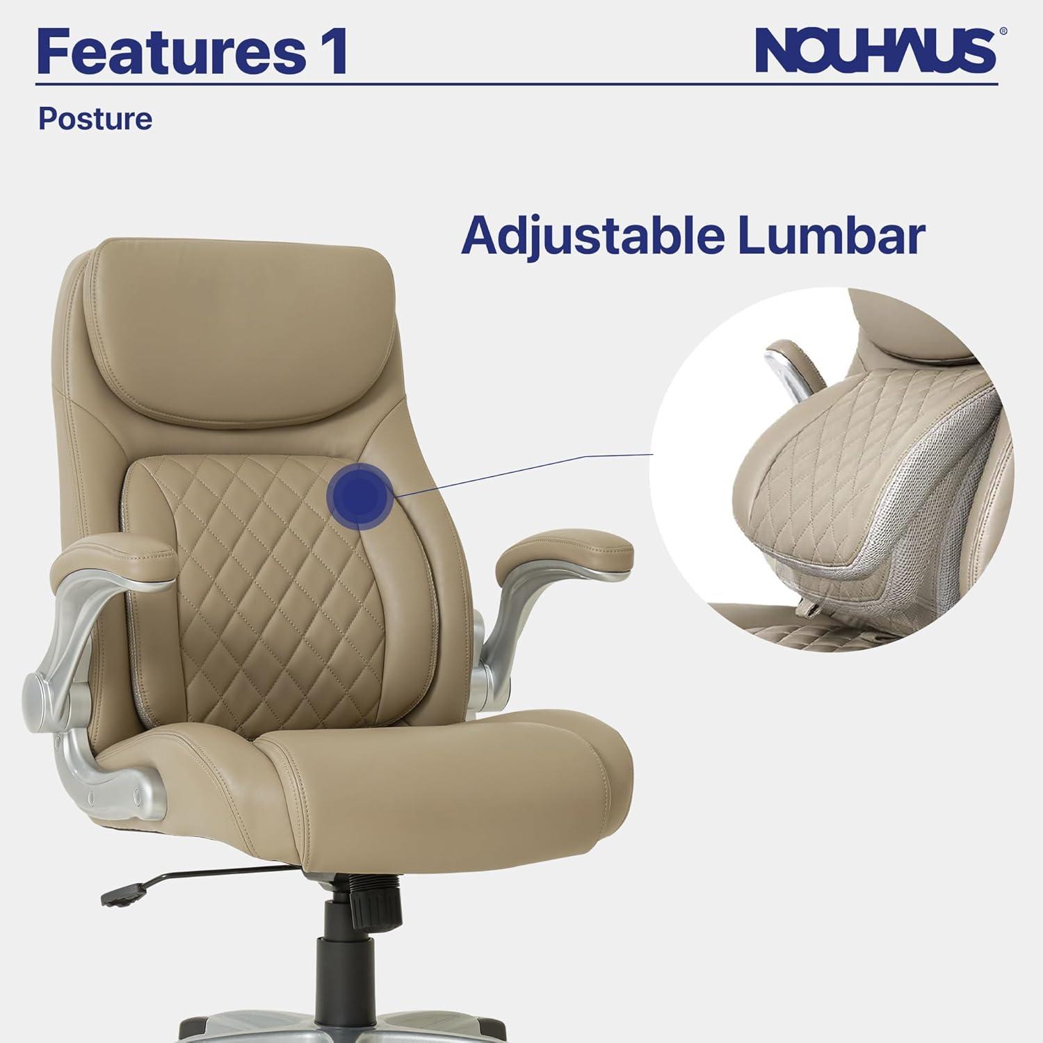 Nouhaus Posture Ergonomic PU Leather Office Chair. Click5 Lumbar Support with FlipAdjust Armrests. Modern Executive Chair and Computer Desk Chair