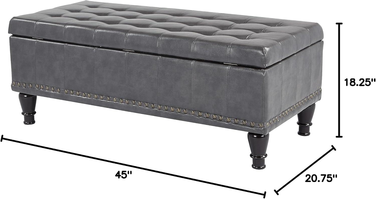 Caldwell Tufted Grey Bonded Leather Storage Ottoman