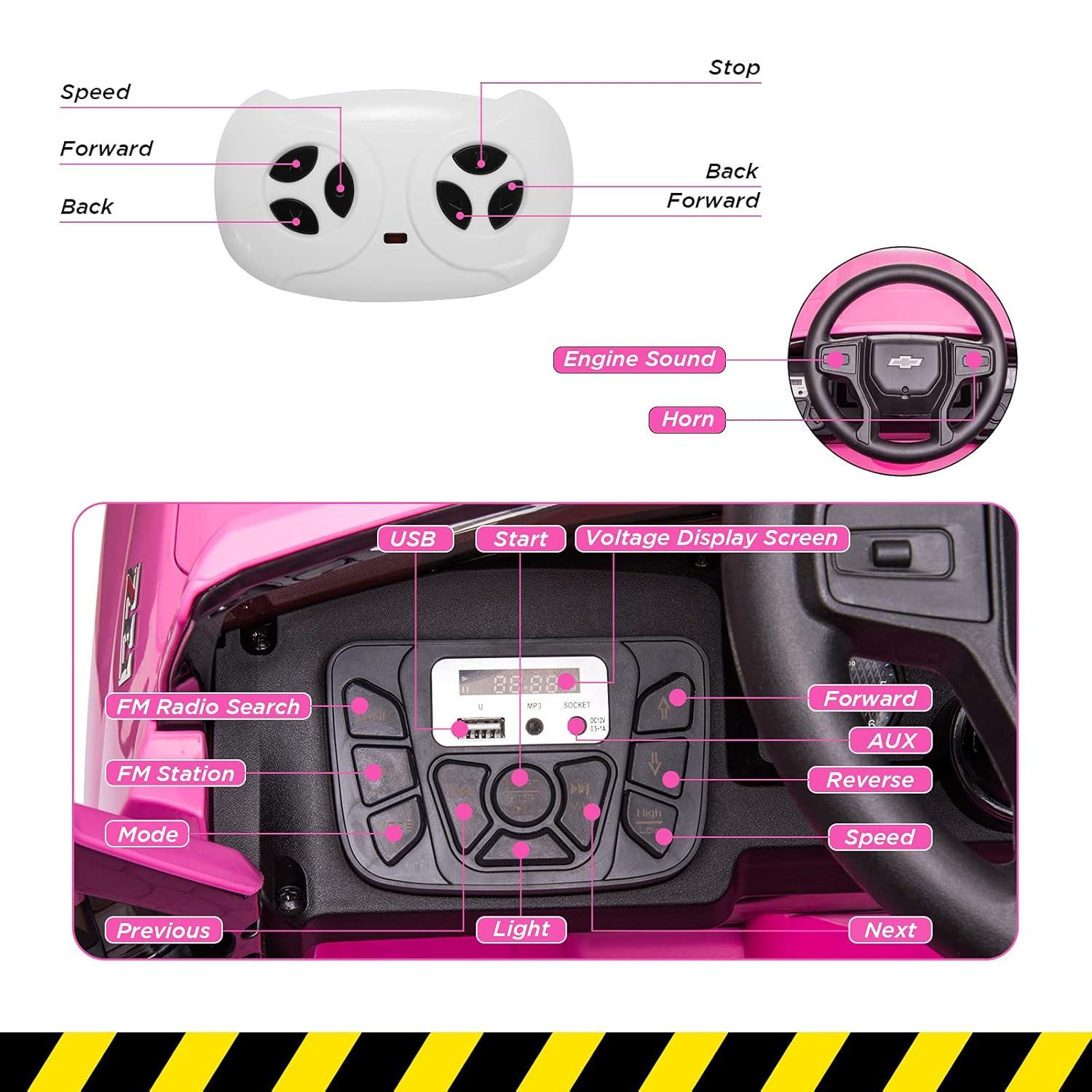 Jojoka 12V Licensed Chevrolet Silverado GMC Ride on Truck Car for Kids Battery Powered Electric Toys Vehicles with Remote Control, LED Light, Bluetooth, Spring Suspension, for 3-8 Years Old, Pink