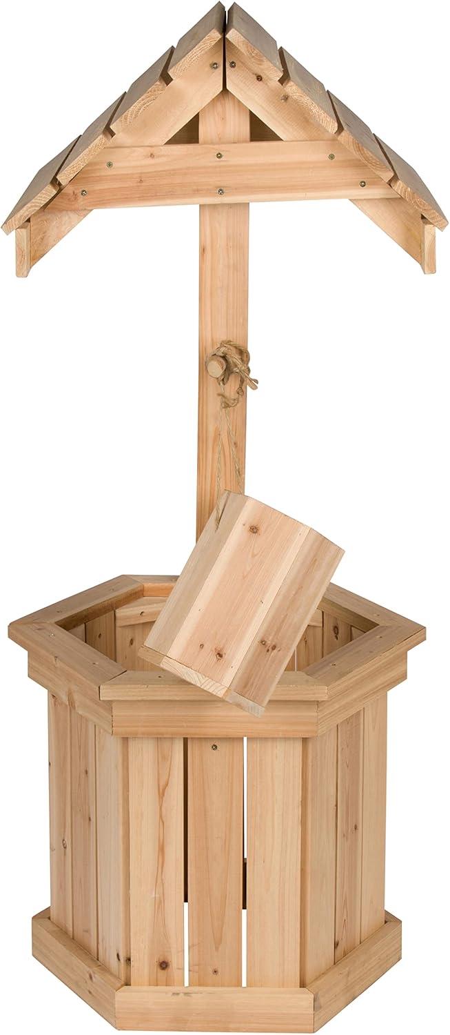 Natural Cedar Wood 55" Decorative Outdoor Wishing Well Planter