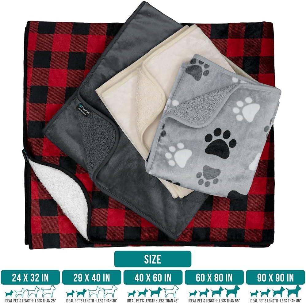 PetAmi Waterproof Dog Blanket For Pet Cat, Faux Shearling Fleece Couch Cover, Soft Plush Washable Reversible Throw (Bone Gray, Small (24x32))