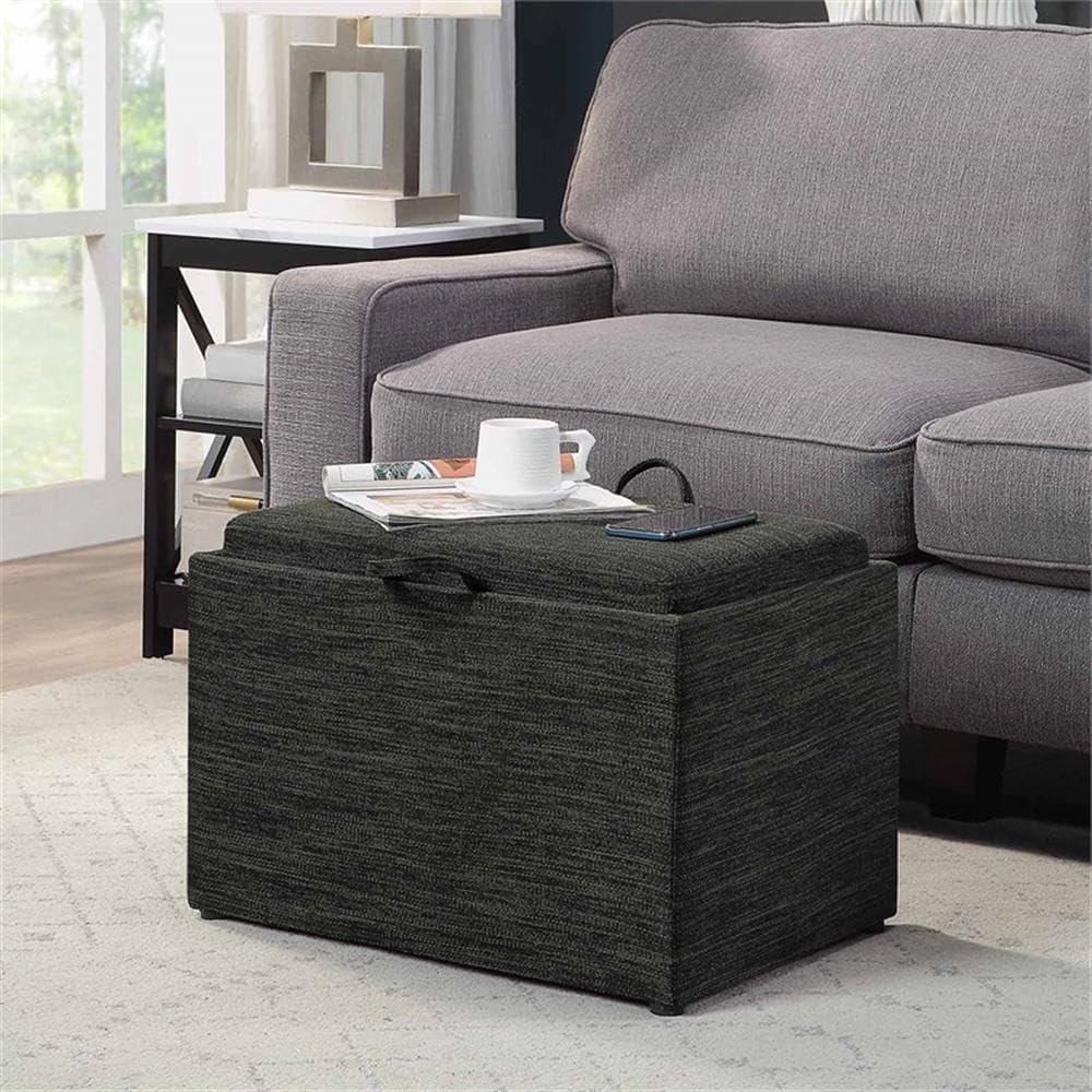 Convenience Concepts Designs4Comfort Accent Storage Ottoman with Reversible Tray, Dark Charcoal Gray Fabric