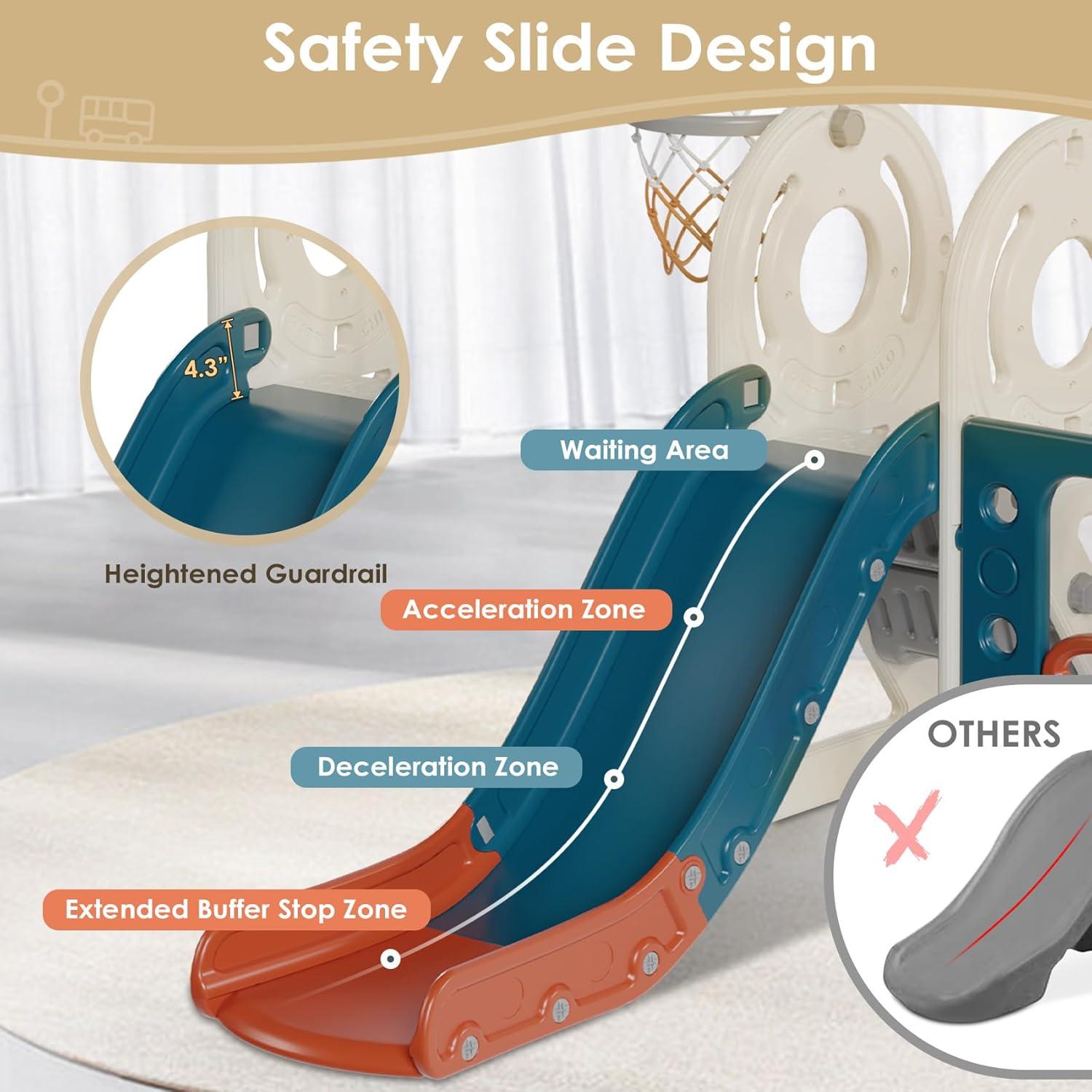 Suteck 4 in 1 Toddler Slide, Kids Slide with Climber and Bus Playhouse Outdoor Indoor Slide Playset