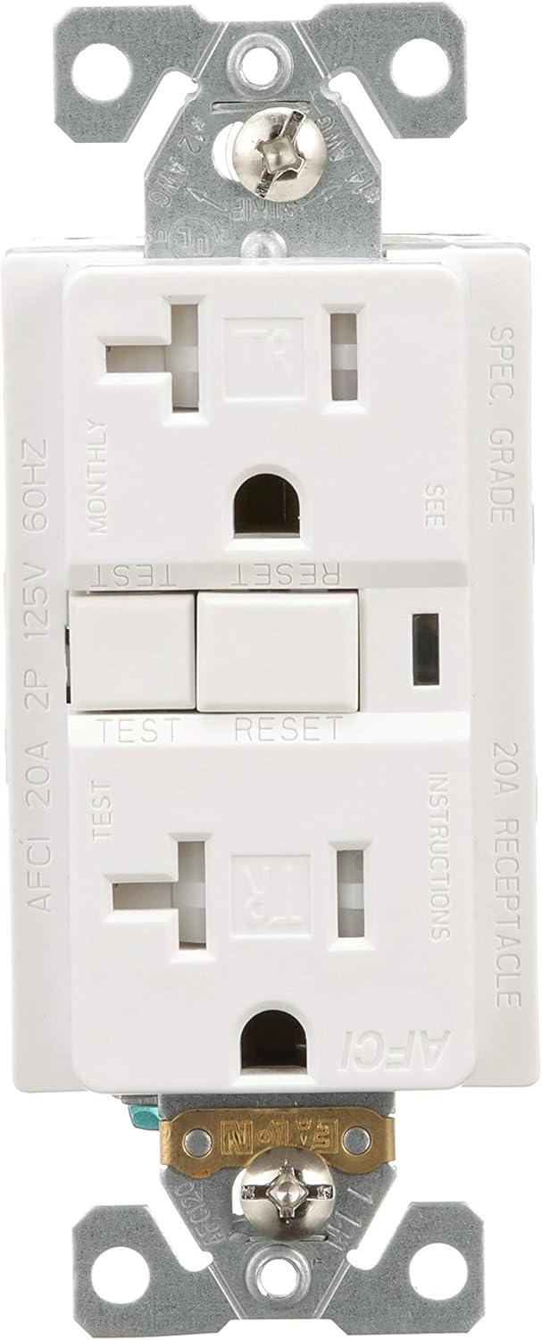 White Tamper Resistant AFCI Duplex Receptacle with Indicator Light