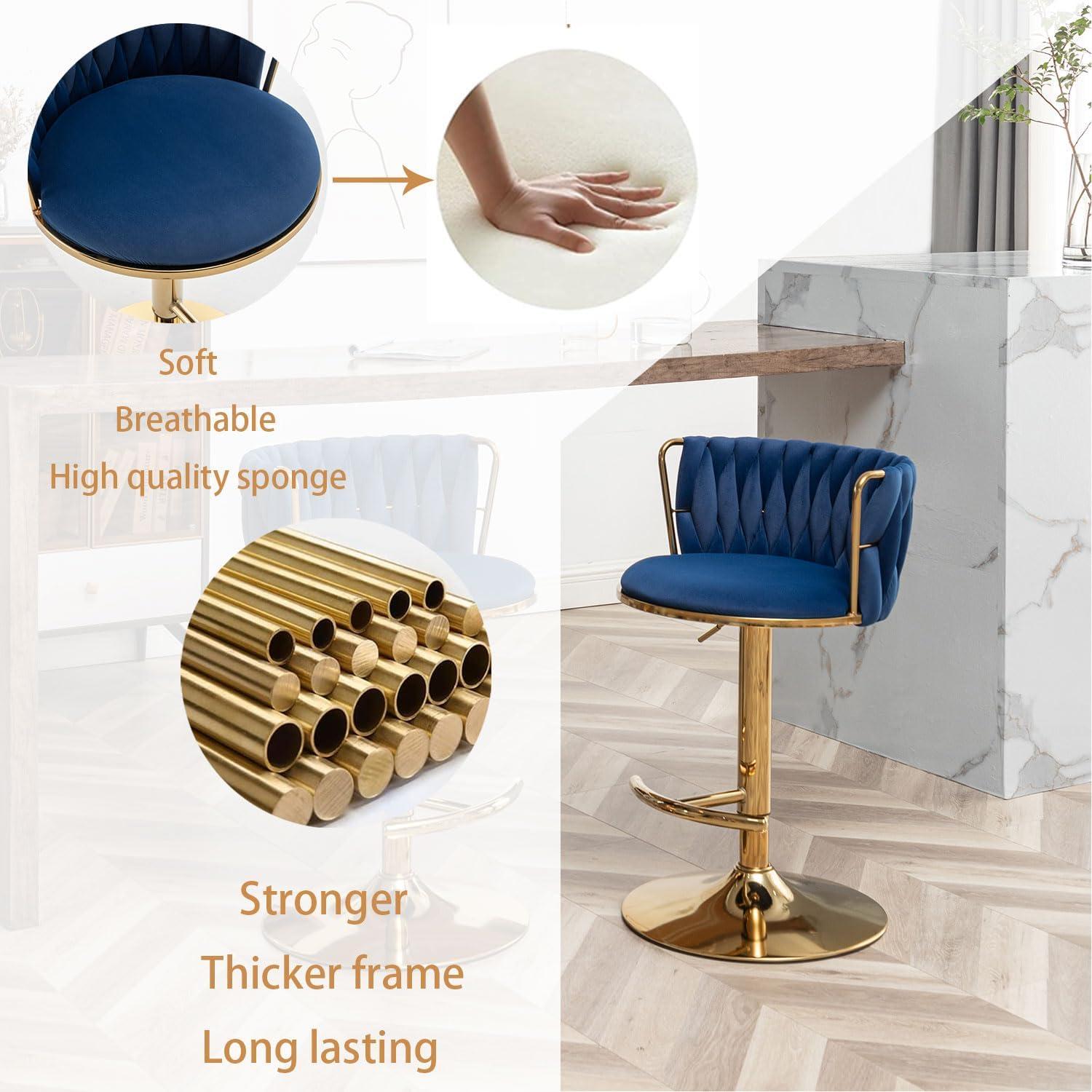 Gold Velvet Bar Stools Set of 4, Counter Height Bar Chairs with Low Back, Swivel Bar Stool for Kitchen Island, Bar Pub (Beige)