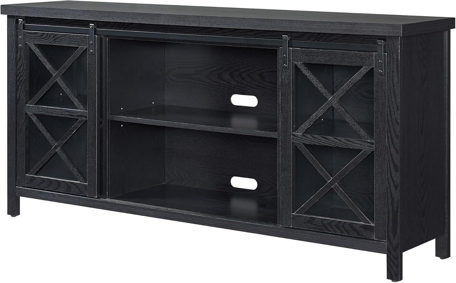 Clementine Transitional 68'' Black Grain Metal TV Stand with Cabinet