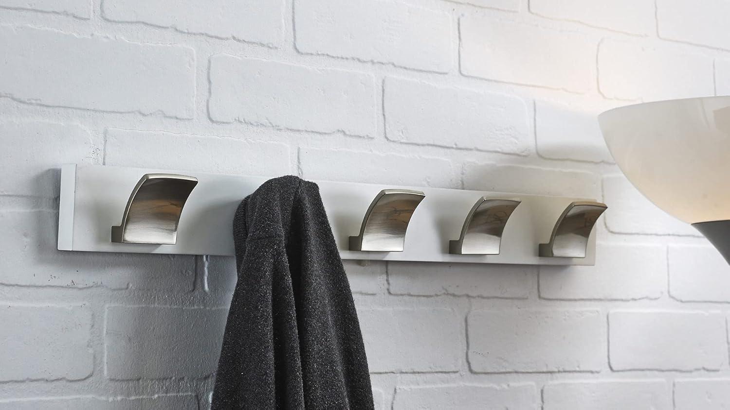 24" White and Brushed Nickel Modern Wall Mounted Hook Rack