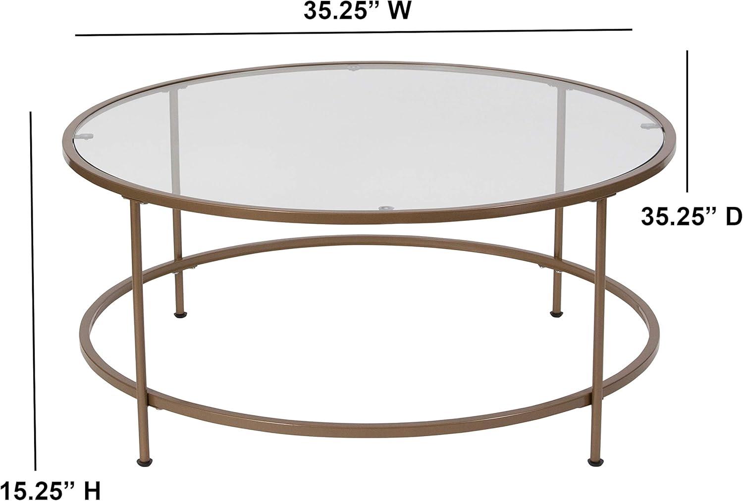 Flash Furniture Astoria Collection Round Coffee Table - Modern Clear Glass Coffee Table with Brushed Gold Frame