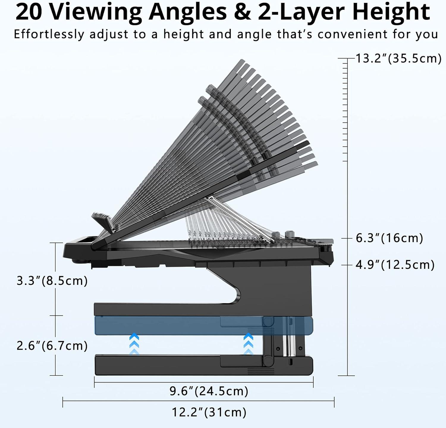 AboveTEK Laptop Stand, 20 Angles Two-Layer Height Adjustable Laptop Stands, Portable Laptop Riser with 360 Rotating Base Storage Space & Extra Phone Holders Compatible with 10''-17'' Laptops Black