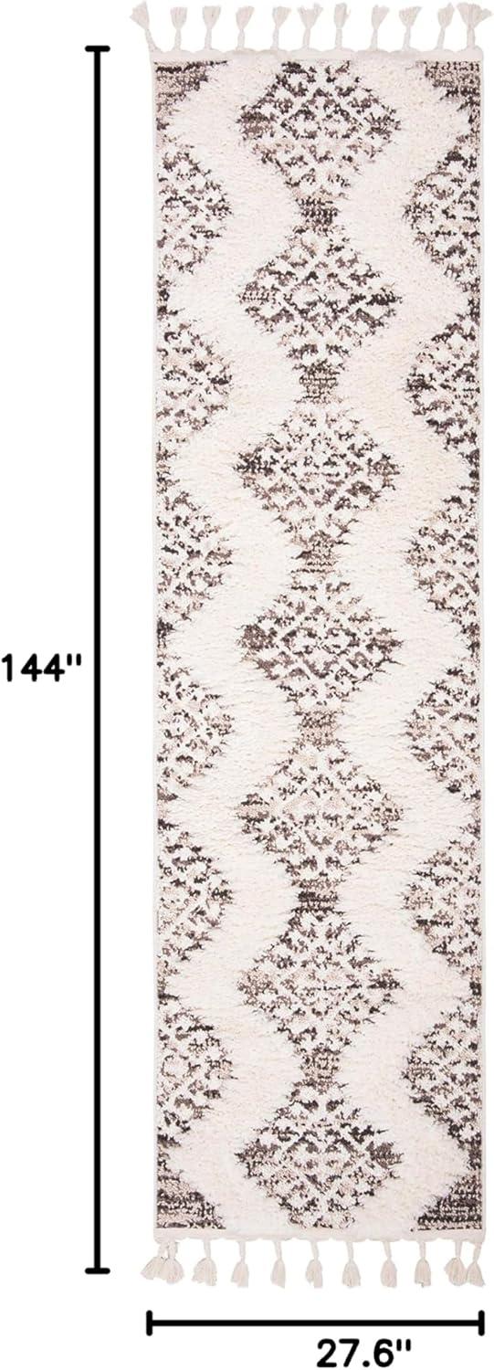 Moroccan Tassel Shag MTS652 Power Loomed Indoor Runner Rug - Ivory/Brown - 2'3"x12' - Safavieh