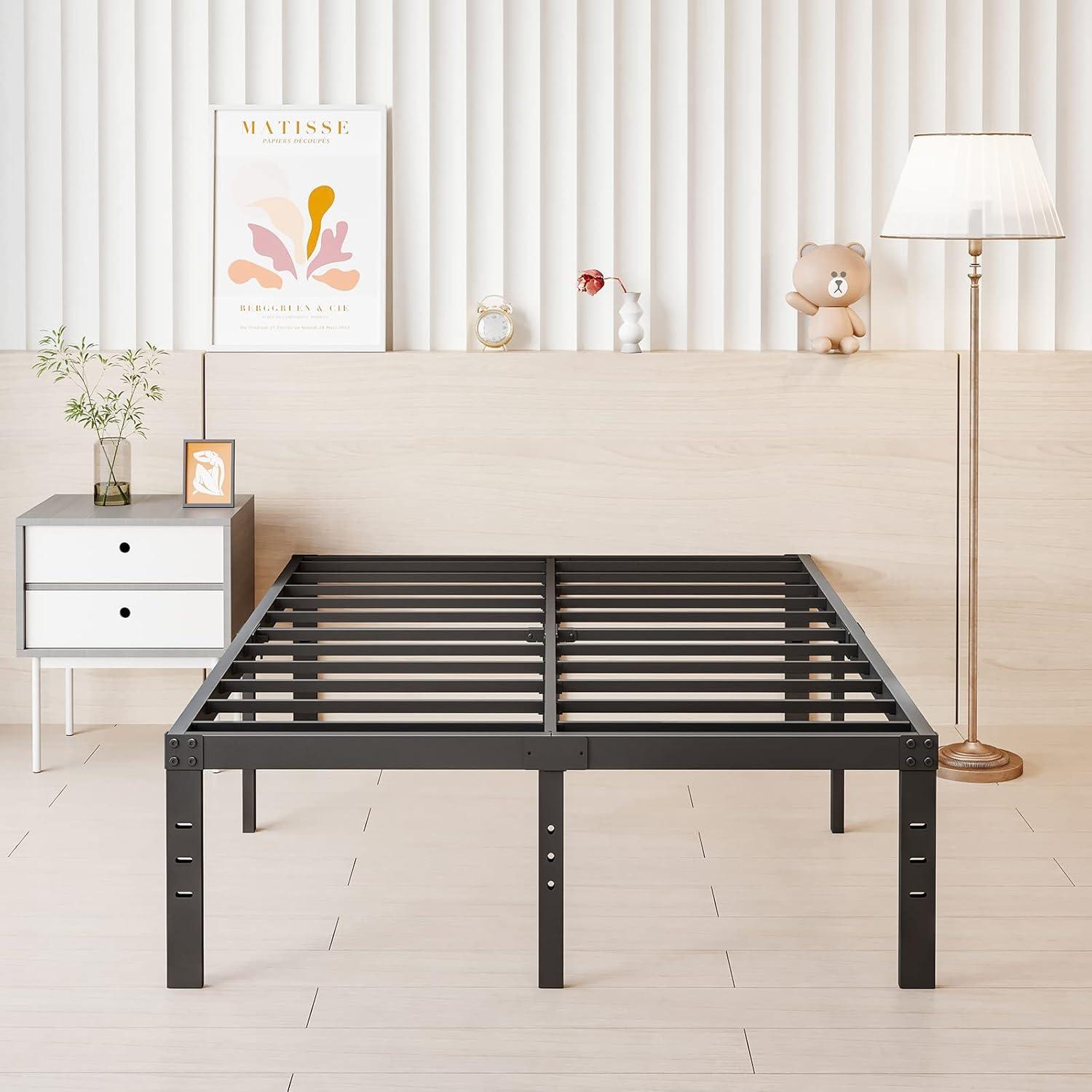 Black Steel King Size Platform Bed Frame with Under Bed Storage