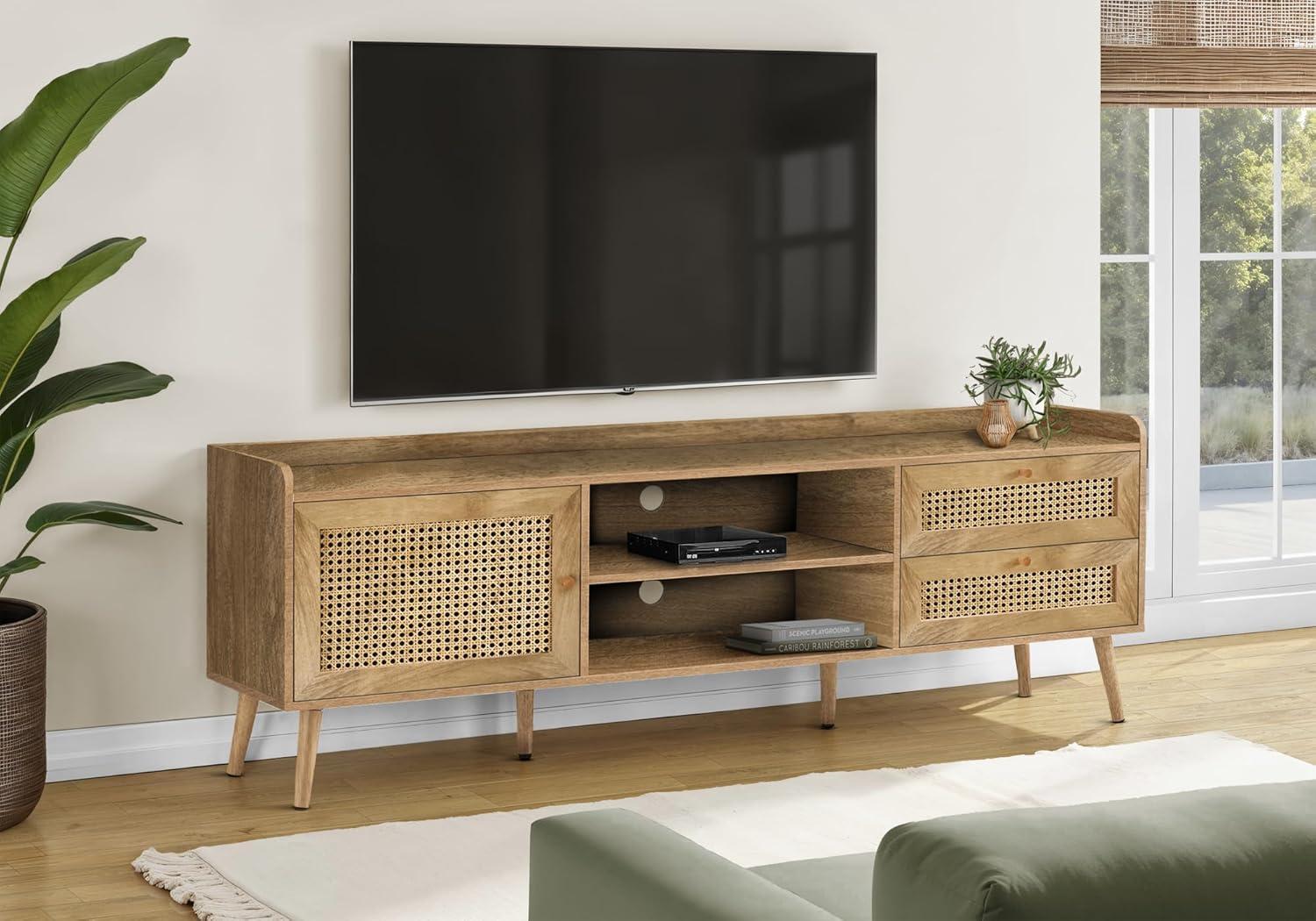 Monarch Specialties Tv Stand 72 Inch Console Media Entertainment Center Storage Cabinet Living Room Bedroom Walnut Laminate Wood Legs Transitional