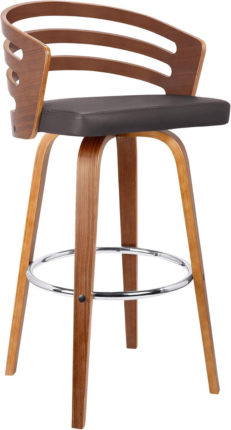 Armen Living Jayden 26" Faux Leather & Wood Swivel Counter Stool in Brown/Walnut