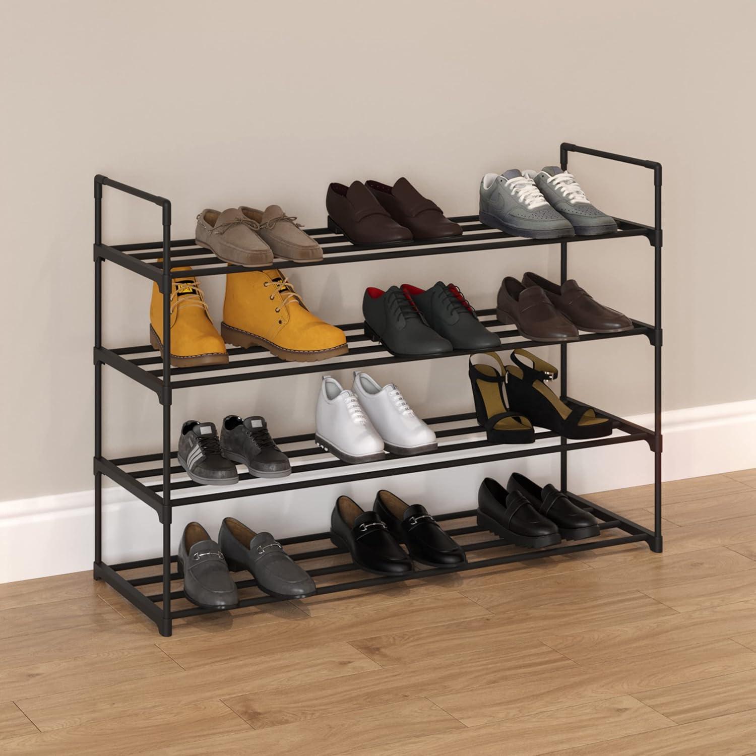 Home-Complete 4-Tier Shoe Rack for 20 Pairs, Black