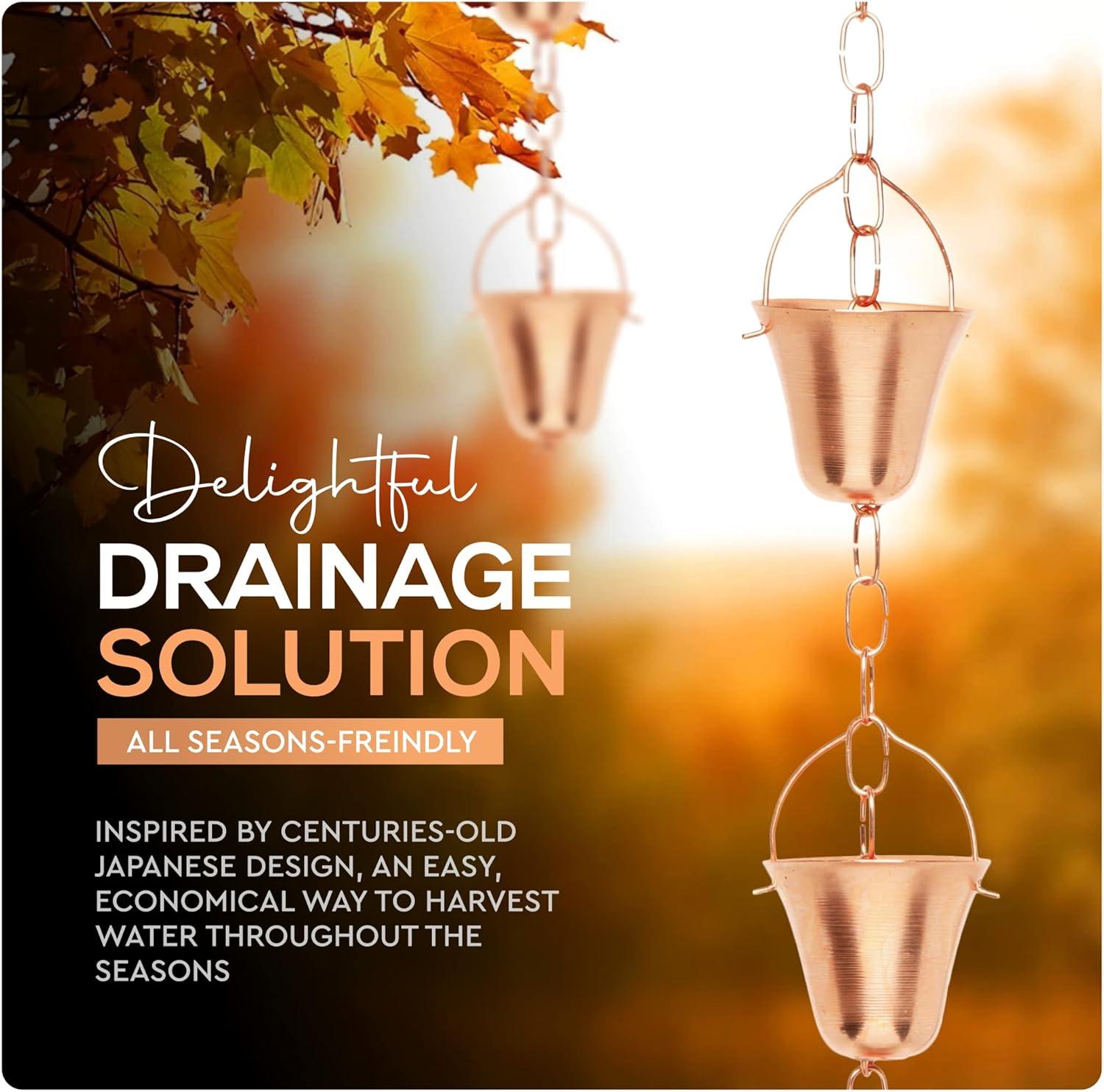 Marrgon Marrgon Copper Rain Chain with Bell Style Cups for Gutter Downspout Replacement