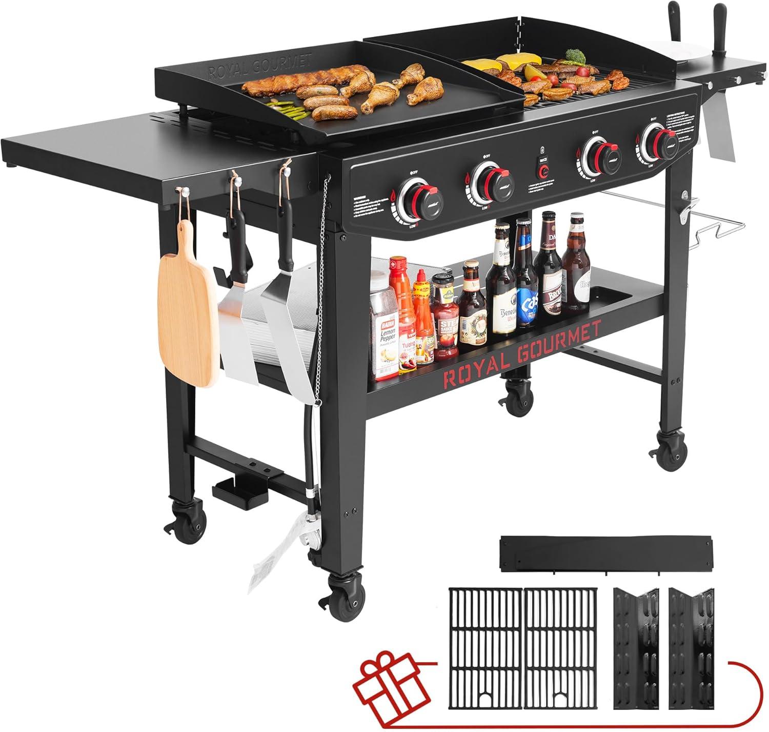 Royal Gourmet 4-Burner Liquid Propane Gas Grill Combo Griddle with Extra Grilling Gear