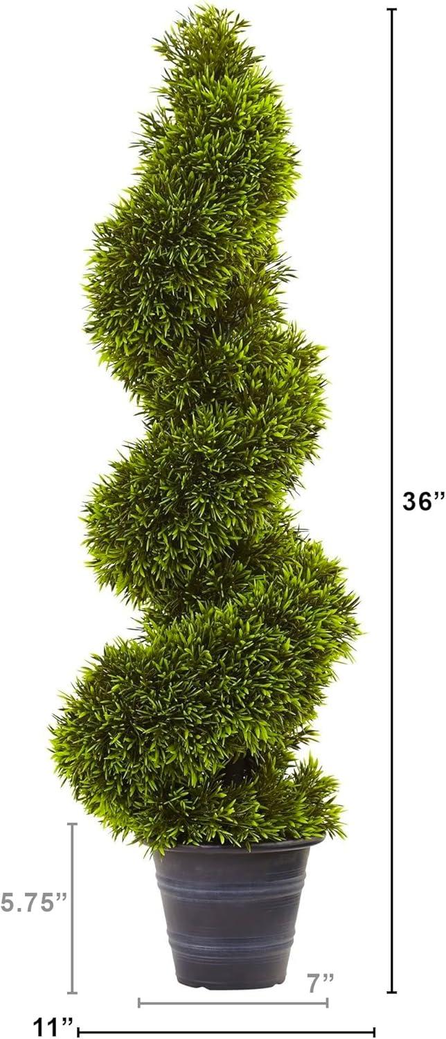 Nearly Natural 3-ft Grass Spiral Topiary with Deco Planter