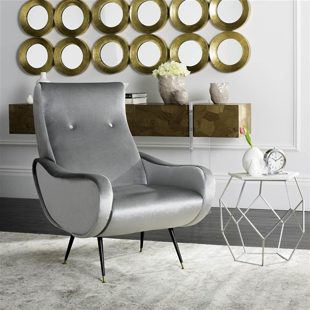 SAFAVIEH Elicia Velvet Retro Mid Century Accent Chair, Light Grey