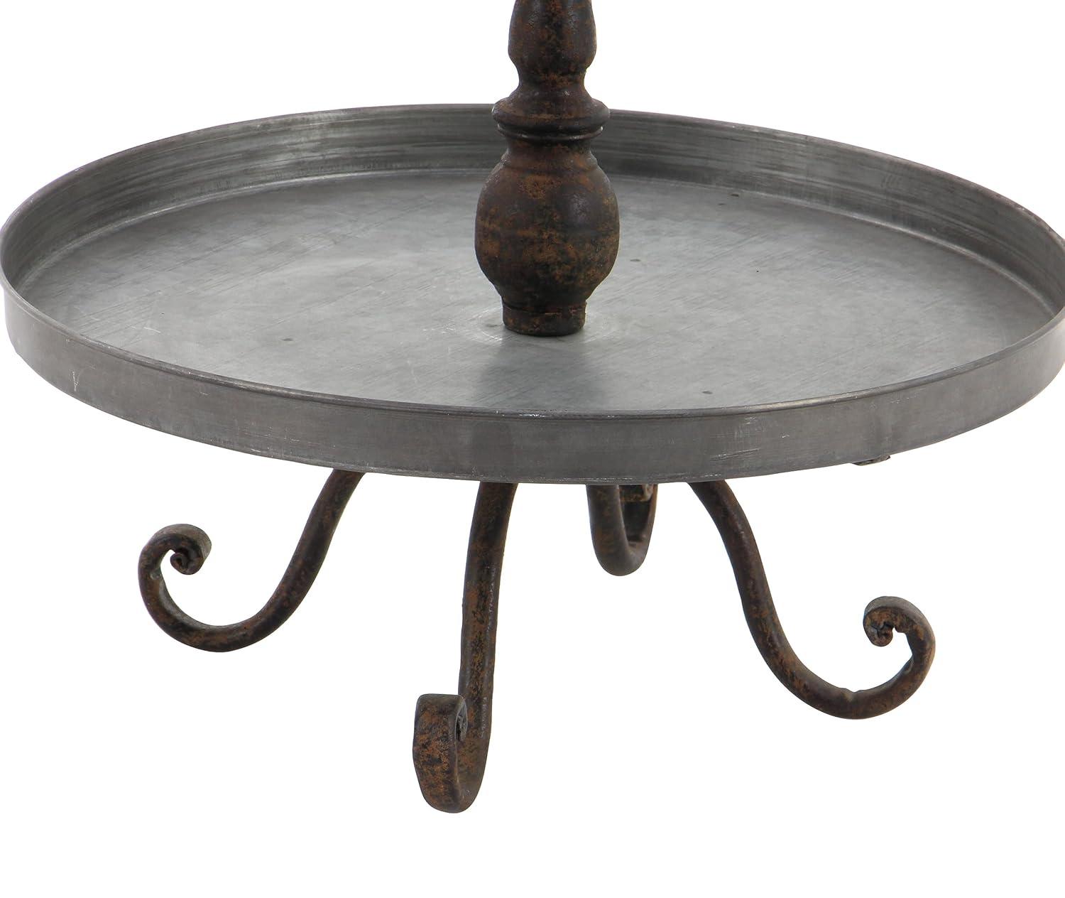 DecMode 16" x 28" Silver Metal Bird 3 Tiered Server with Scrolled Base, 1-Piece